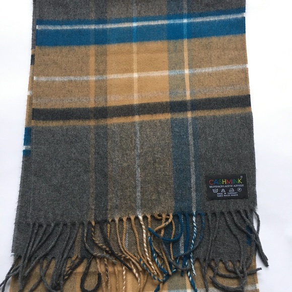 Scarf  Cashmink Plaid Rectangle 12" x 67" Grey Brown Germany Very Soft - Picture 3 of 5